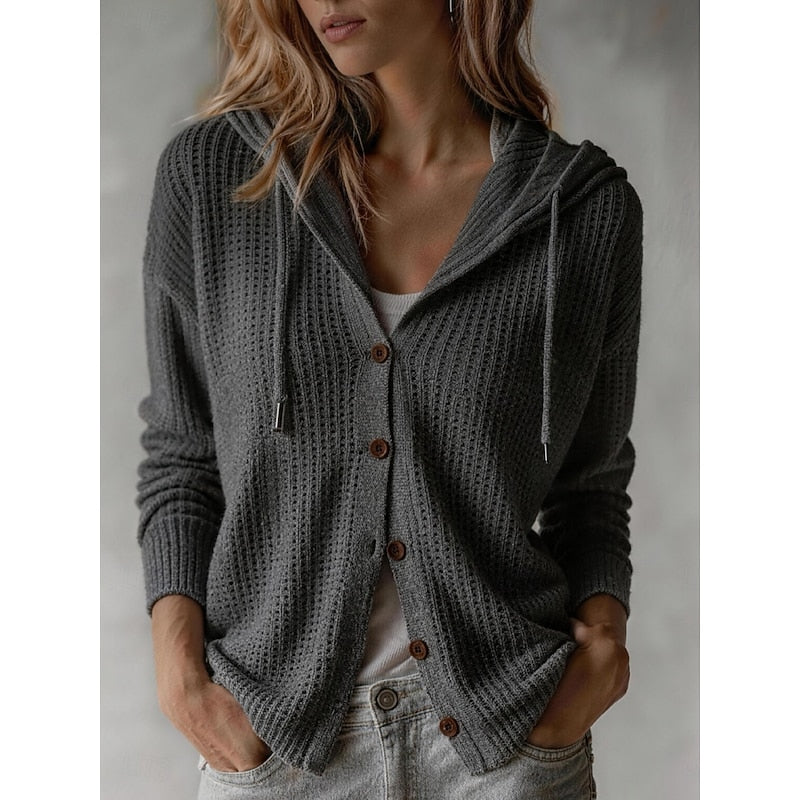 Cardigan da donna abbottonato con cappuccio - Morbido e pratico