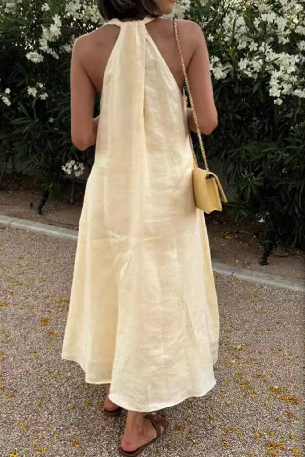 Robe Maxi Femme Sans Manches – Décolleté Halter avec Poches