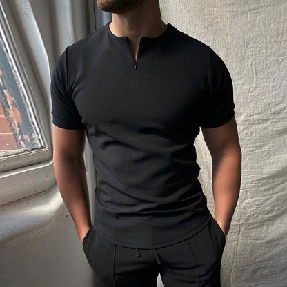 Polo Homme Premium à Manches Courtes avec Fermeture Éclair – Haut Henley Décontracté sans Col
