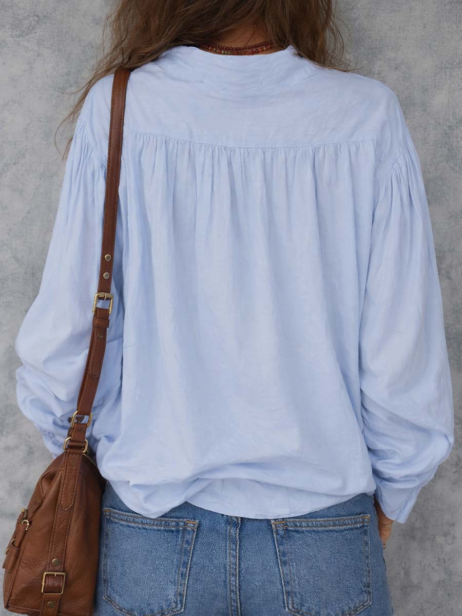 Blouse femme à poignets volantés en coton – Élégante et légère à manches longues