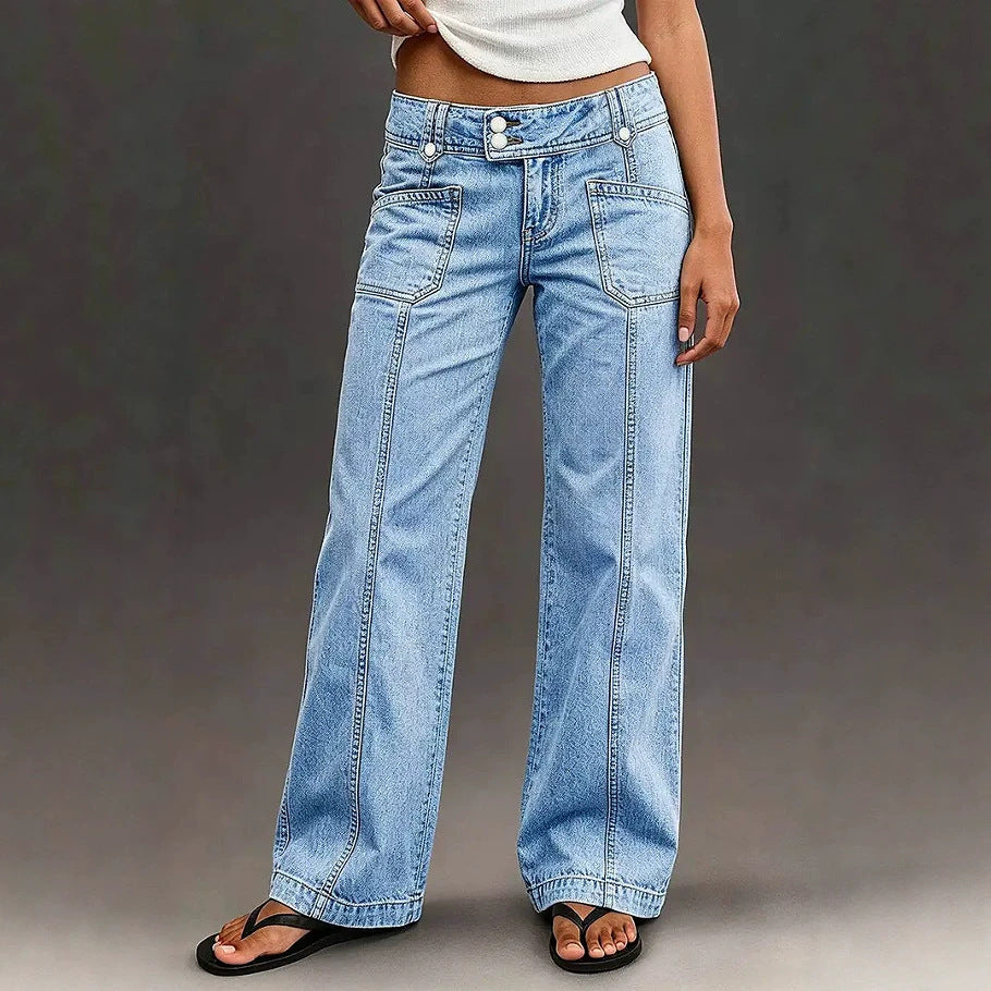 Jeans dritti ampi da donna slavati - Moderni e confortevoli