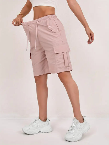 Short cargo Via rose poudré taille élastique femme