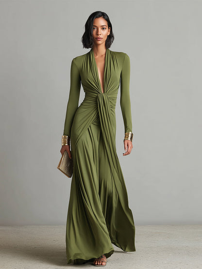 Robe maxi femme a col V profond - Elegante et fluide