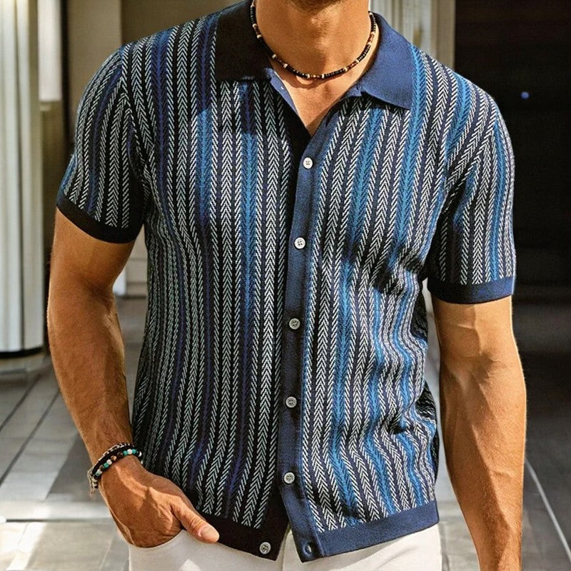 Chemise en Coton Biologique – Chemise Boutonnée Motif Chevrons Moderne