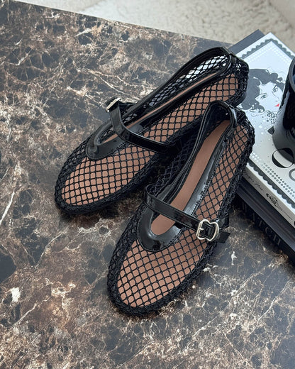 Women's breathable mesh ballerinas with leather-effect details - Elegant and lightweight