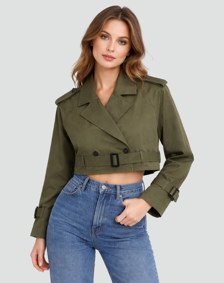 Trench femme court en coton coupe regular - Classique et polyvalent