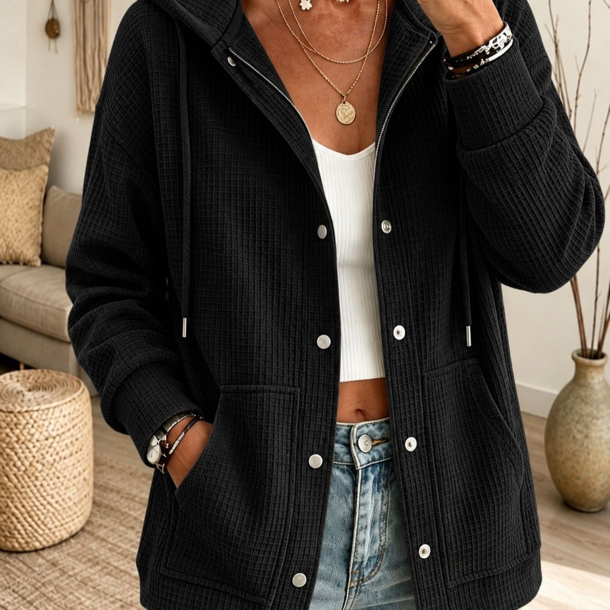 Cardigan da donna con cappuccio e coulisse - Casual e confortevole