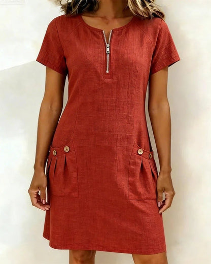 Women's A-line dress with short sleeves - Practical and elegant