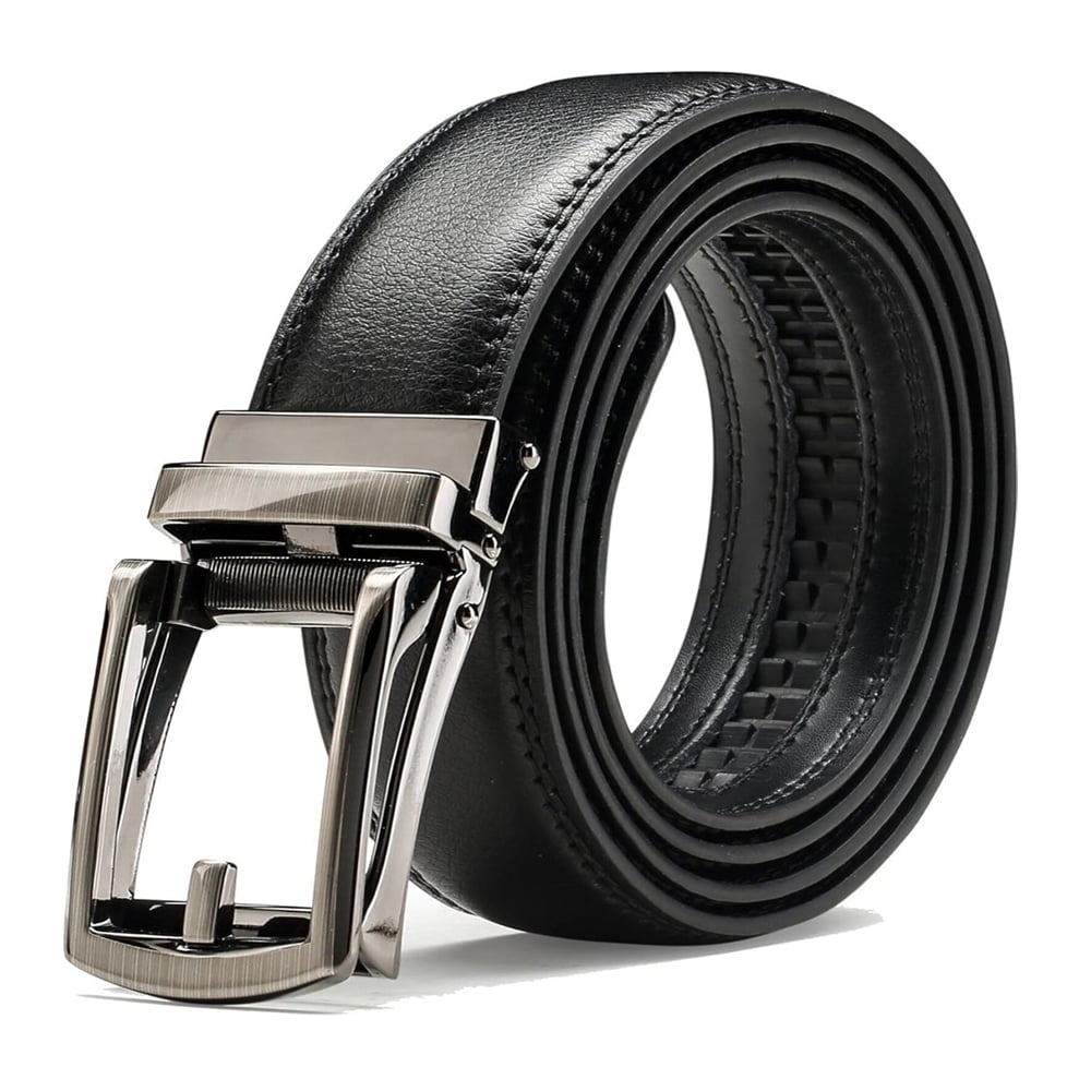 Leather ratchet belt for men with snap fastener – Casual and formal adjustable style