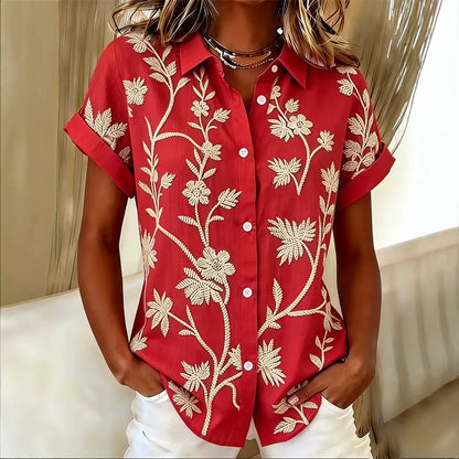 Chemisier femme imprimé floral manches courtes élégant