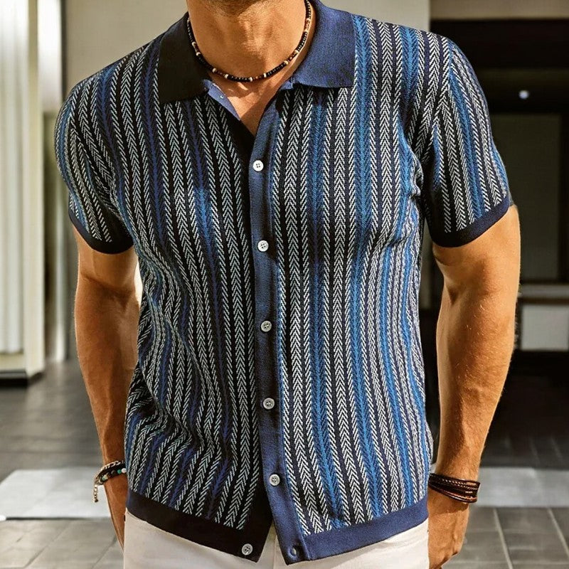 Chemise en Coton Biologique – Chemise Boutonnée Motif Chevrons Moderne