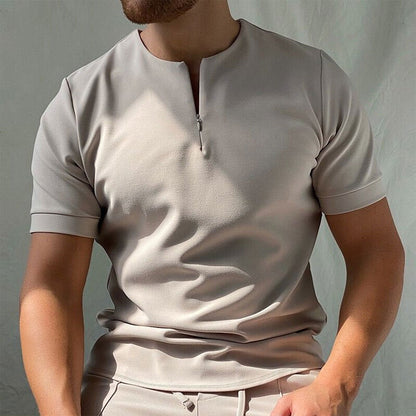 Polo Homme Premium à Manches Courtes avec Fermeture Éclair – Haut Henley Décontracté sans Col
