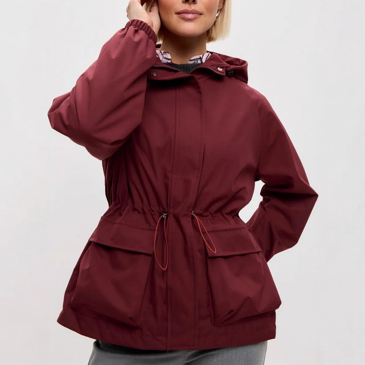 Lightweight women's hooded jacket with drawstring - Practical and casual
