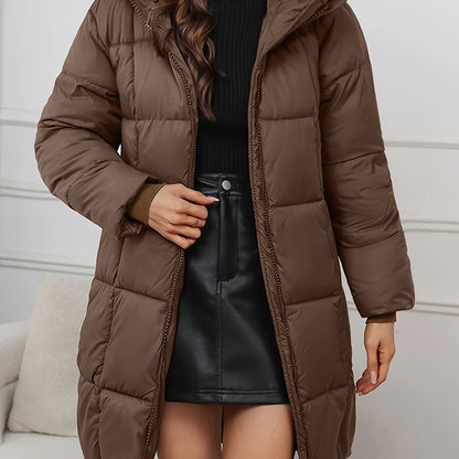 Abrigo acolchado largo con capucha para mujer – Estilo invernal ligero y cálido