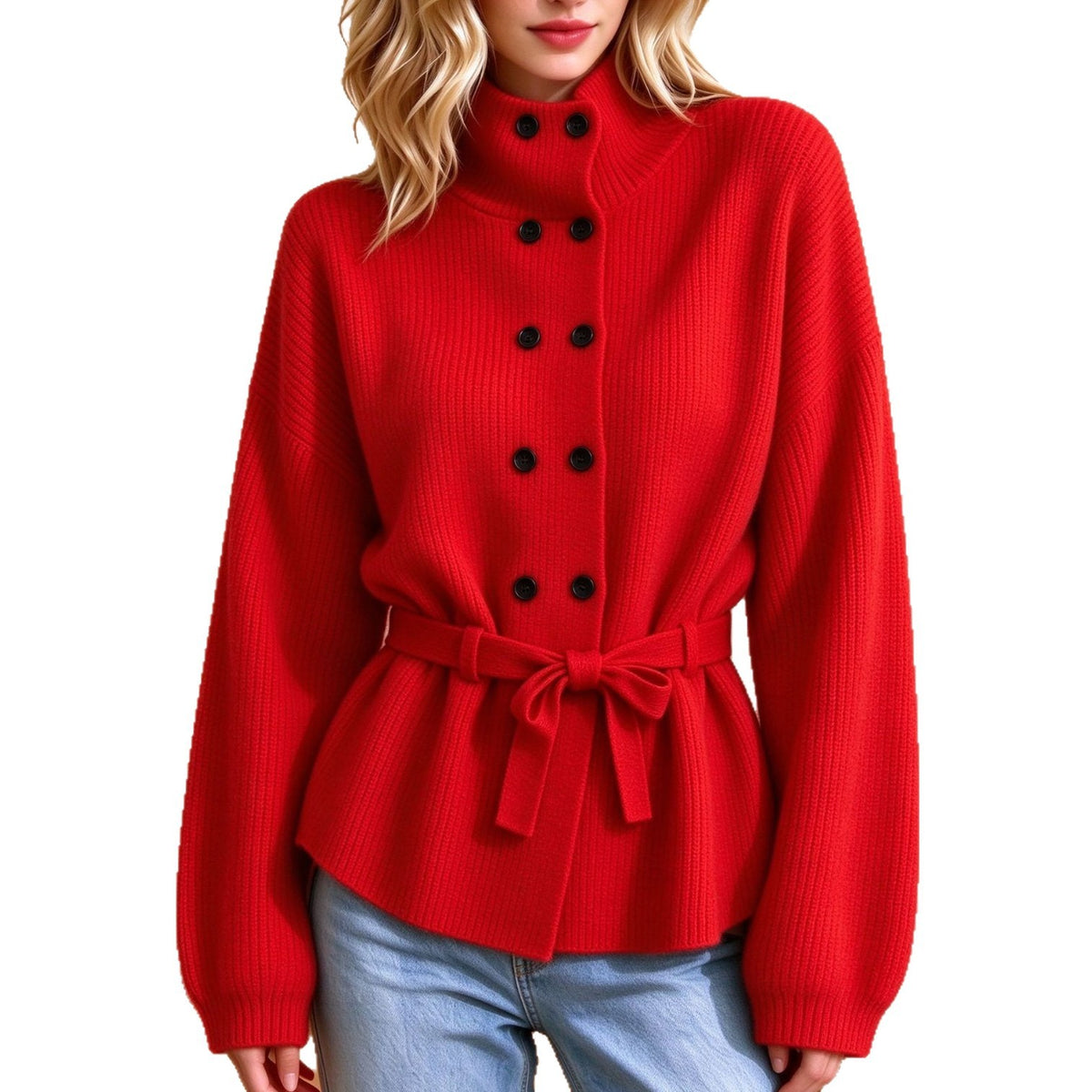 Cappotto da donna in maglia doppiopetto – Elegante e caldo