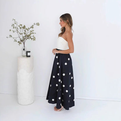 Robe maxi à patchwork à pois pour femme – Élégante robe tube A-line