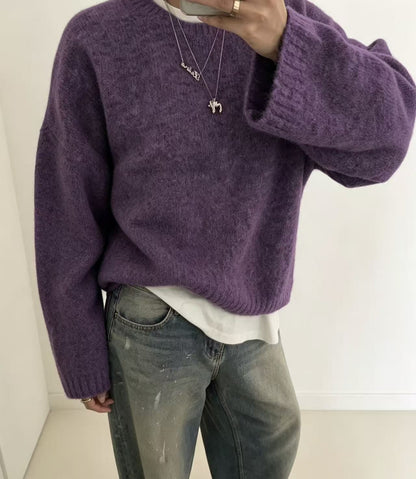 Loose-fit women's solid-color knitted sweater – Soft and easy to wear