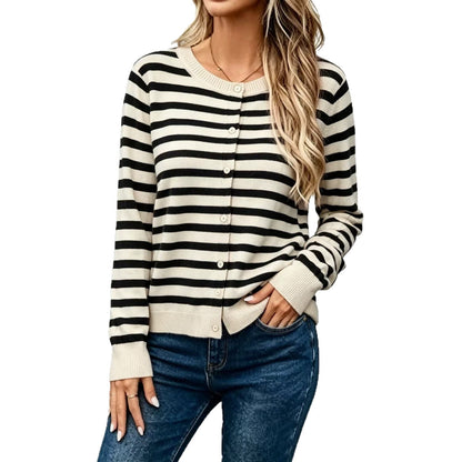 Cardigan da donna in maglia a righe con maniche lunghe – Vestibilità ampia, stile casual e confortevole