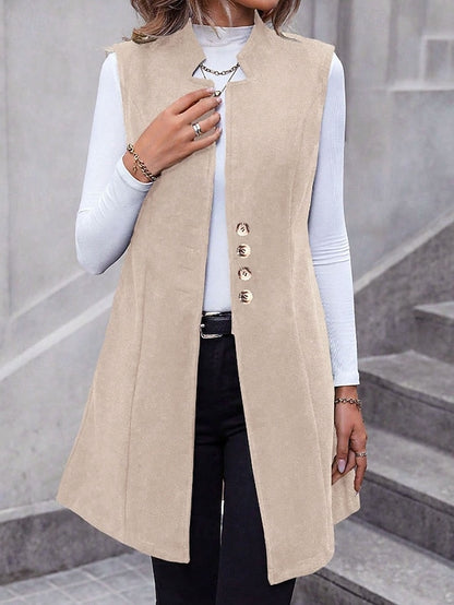 Chaqueta blazer larga sin mangas - Elegante y moderna