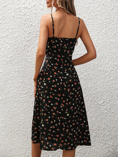 Robe Midi à Pois avec Fente Femme – Robe d’Été Élégante Sans Manches