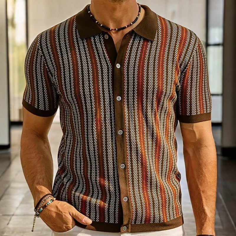 Chemise en Coton Biologique – Chemise Boutonnée Motif Chevrons Moderne