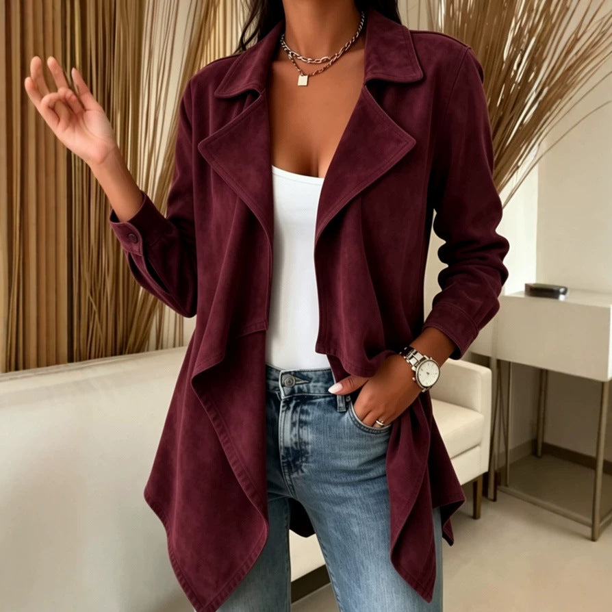 Giacca da donna di media lunghezza effetto camoscio - Morbida ed elegante