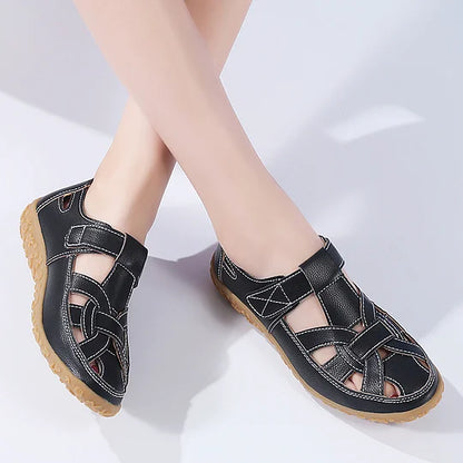 Sandales orthopédiques confortables en cuir à bout ajouré pour femmes – Respirantes, légères et de soutien pour l’été décontracté
