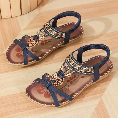 Sandales Élégantes Femme à Strass – Style Bohème Perlé et Brodé