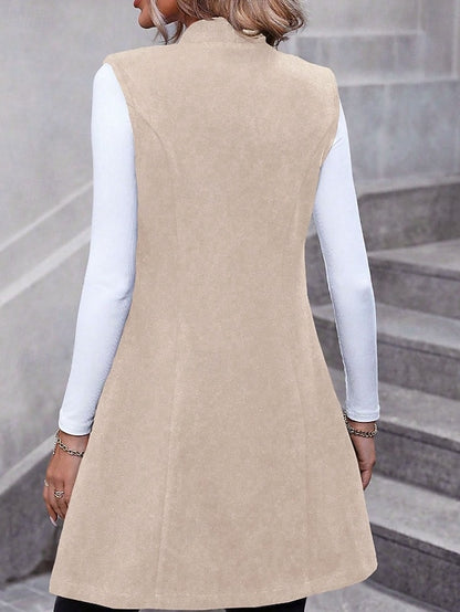 Chaqueta blazer larga sin mangas - Elegante y moderna