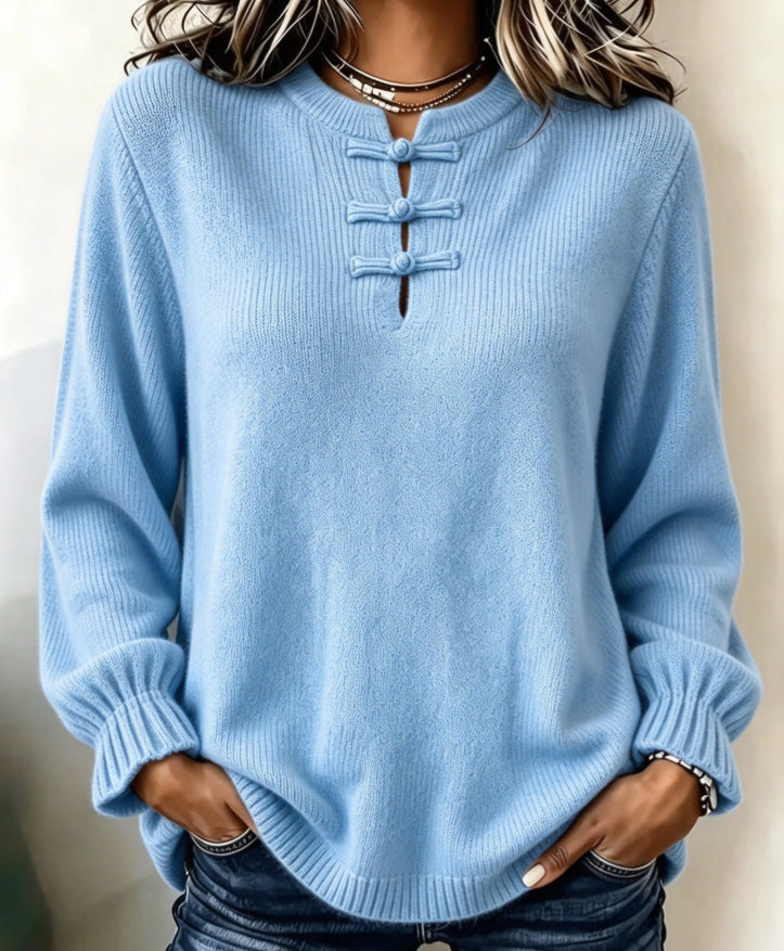Women's knit sweater - Mock neck and relaxed fit