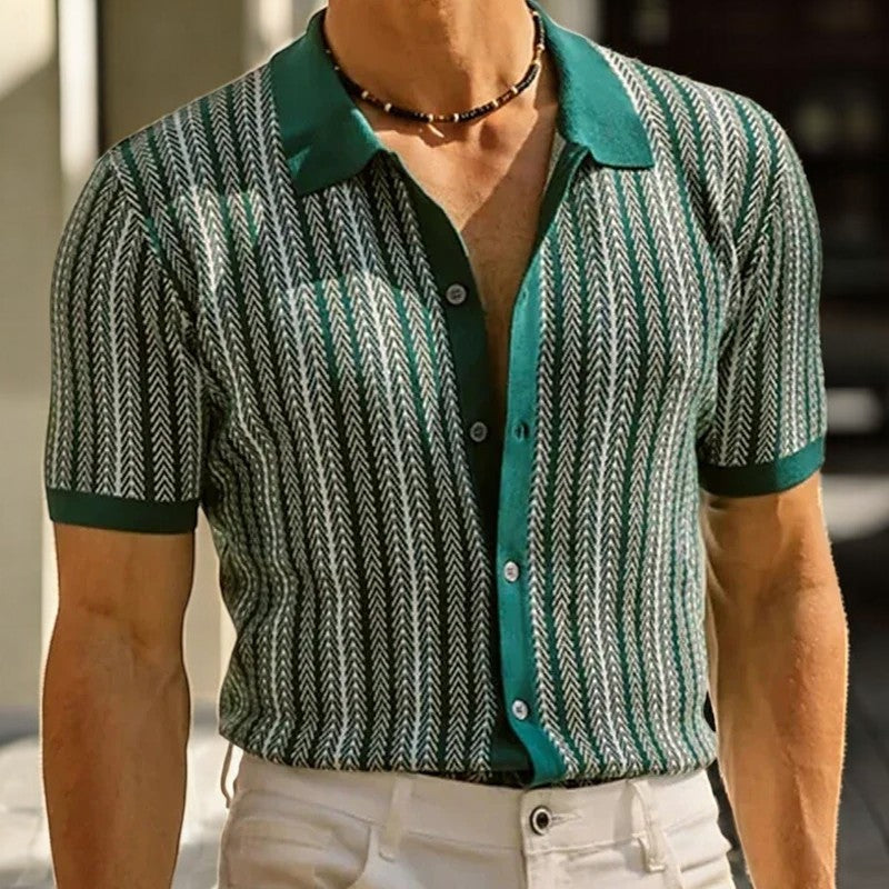 Chemise en Coton Biologique – Chemise Boutonnée Motif Chevrons Moderne