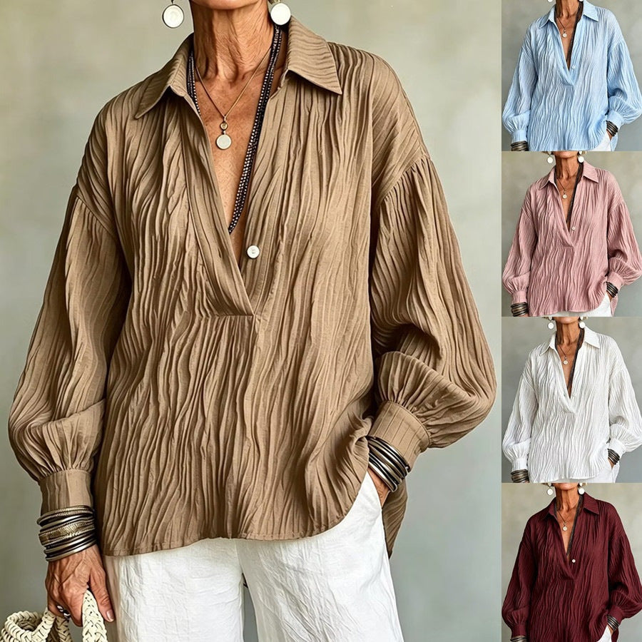 Women's long-sleeved V-neck shirt - Lightweight and elegant