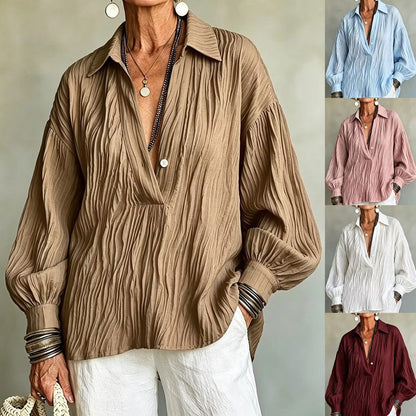 Women's long-sleeved V-neck shirt - Lightweight and elegant