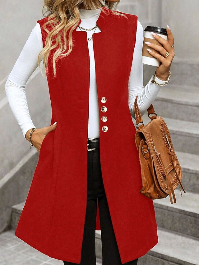 Chaqueta blazer larga sin mangas - Elegante y moderna