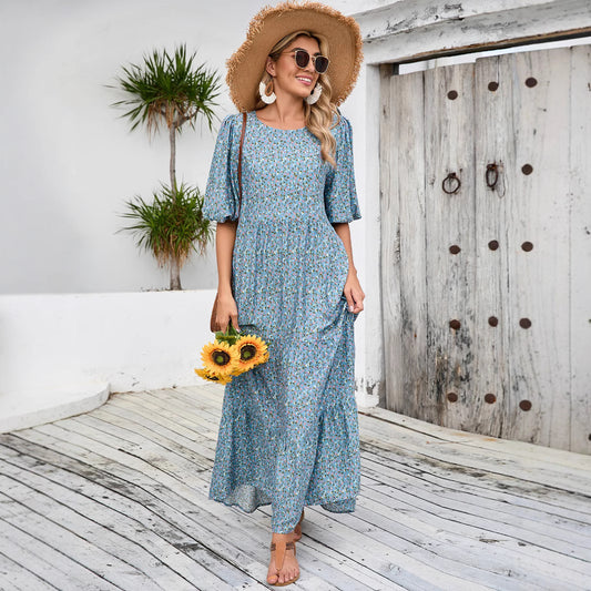 Chemise ample à col rond avec robe à manches mi-longues pour femmes