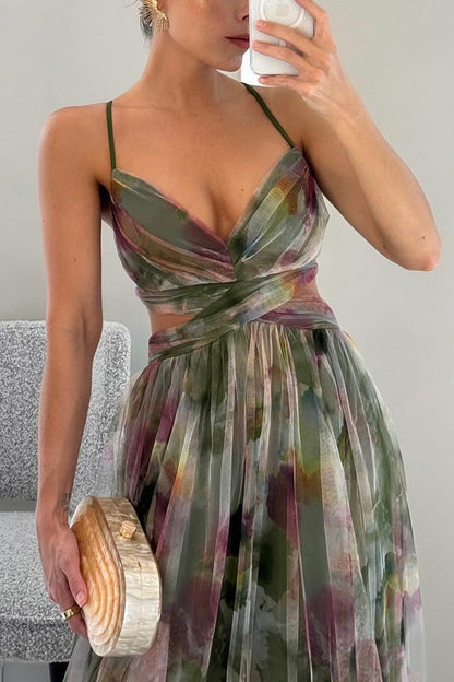 Robe longue élégante avec imprimé et laçage raffiné pour un look chic