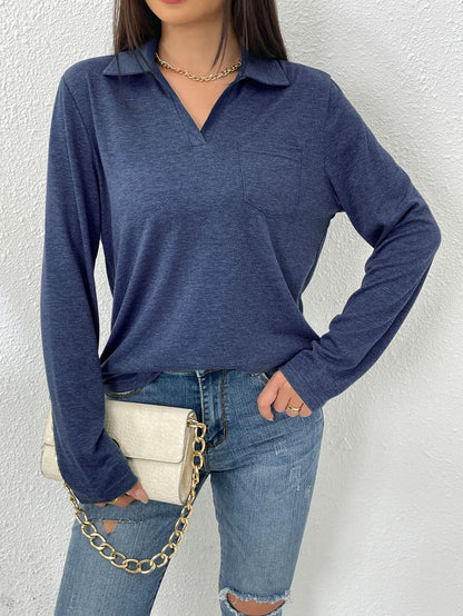 Plain women's top with a notched collar - Simple and comfortable