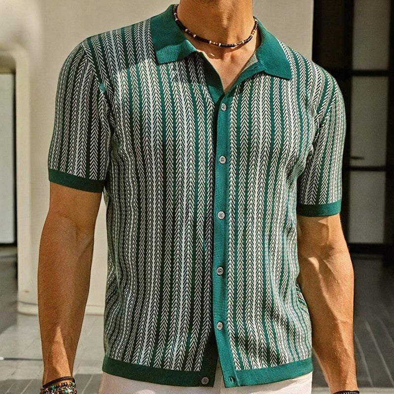 Chemise en Coton Biologique – Chemise Boutonnée Motif Chevrons Moderne