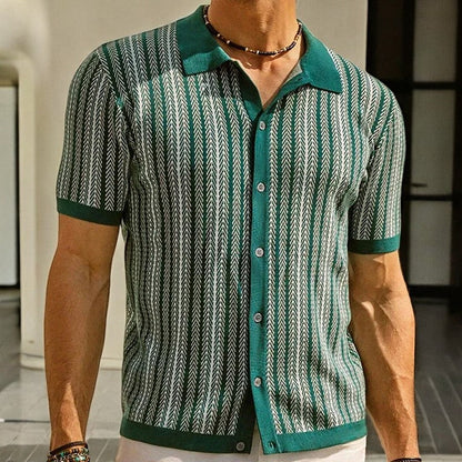 Chemise en Coton Biologique – Chemise Boutonnée Motif Chevrons Moderne