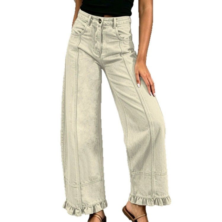 Pantalon en jean ample à jambes larges pour femme – Jean décontracté et élégant à taille haute, idéal pour un look urbain au quotidien
