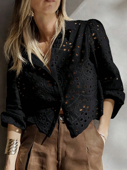 Chemisier femme court brode ajoure - Leger et elegant