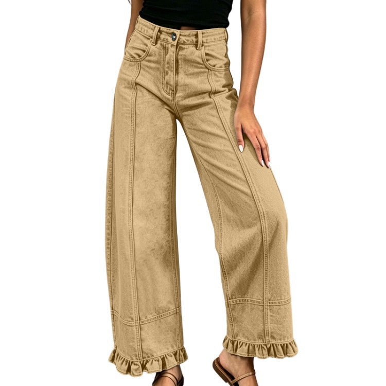 Pantalon en jean ample à jambes larges pour femme – Jean décontracté et élégant à taille haute, idéal pour un look urbain au quotidien