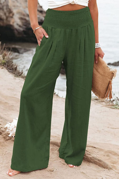 Pantalon en lin femme été – Taille élastique et coupe large fluide