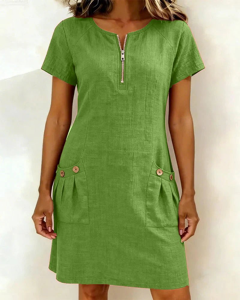 Women's A-line dress with short sleeves - Practical and elegant