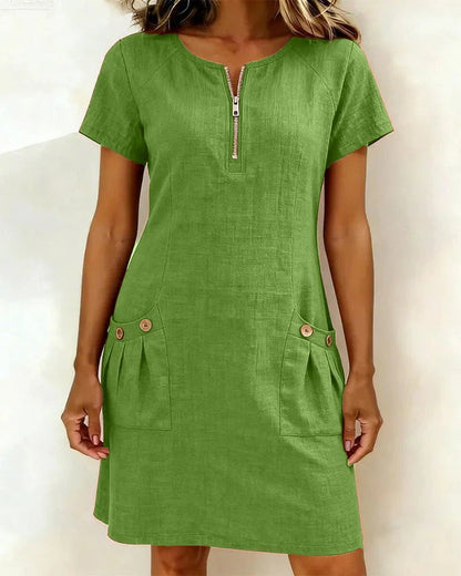 Women's A-line dress with short sleeves - Practical and elegant
