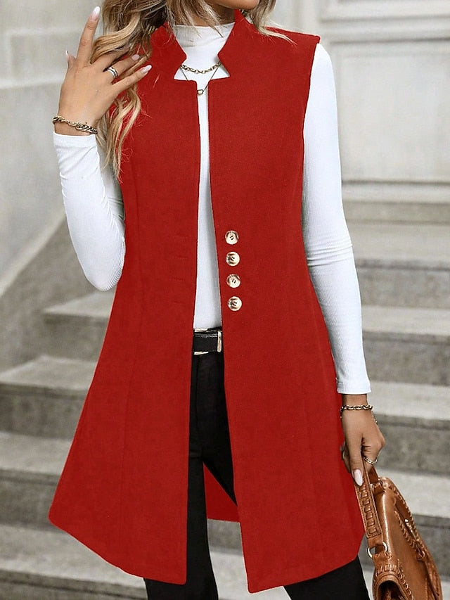 Chaqueta blazer larga sin mangas - Elegante y moderna