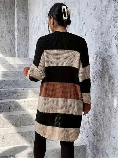 Women's long color-block cardigan - Modern and comfortable