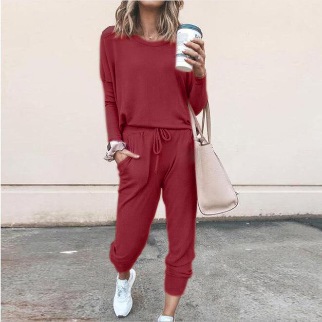 Casual Two-Piece Set for Women with Long Sleeves – Sweater Top and Drawstring Pants