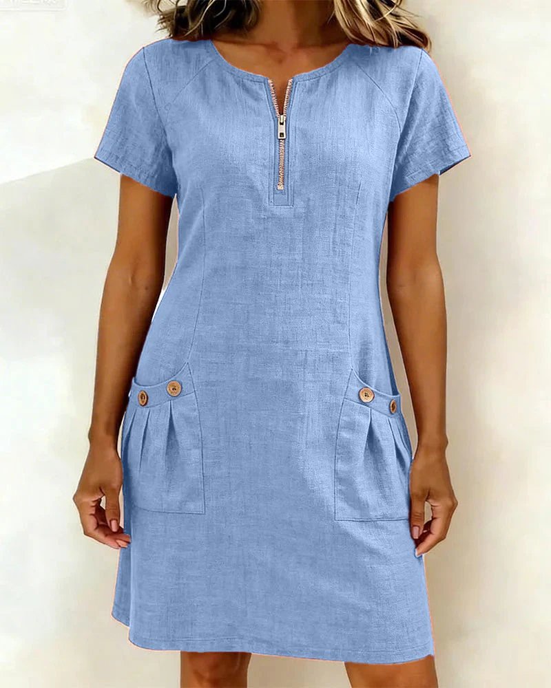 Women's A-line dress with short sleeves - Practical and elegant