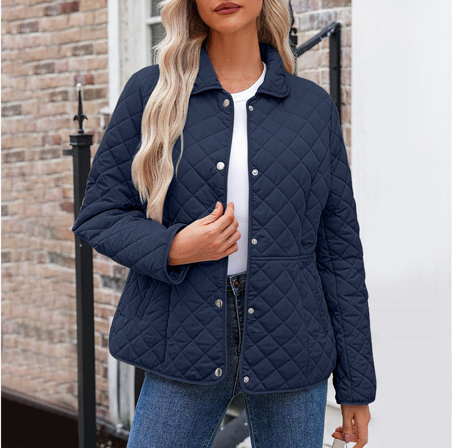 Solid Women's Quilted Jacket – Casual Style with a Warm Notched Collar
